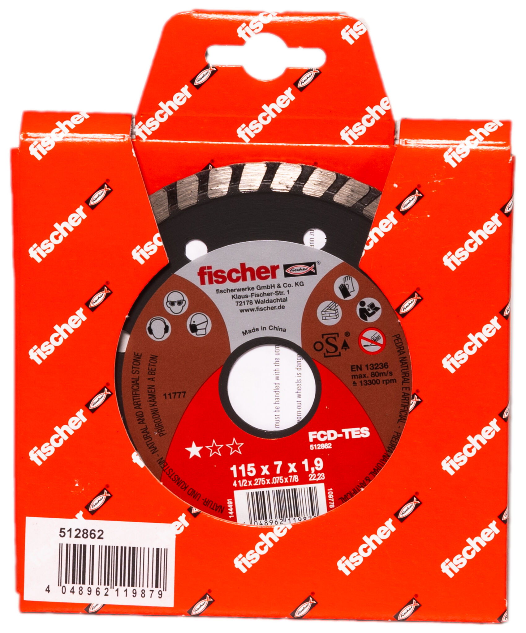 Balení: "Diamantový kotouč celoobvodový fischer FCD-TES 115x1,9x22,23 turbo"