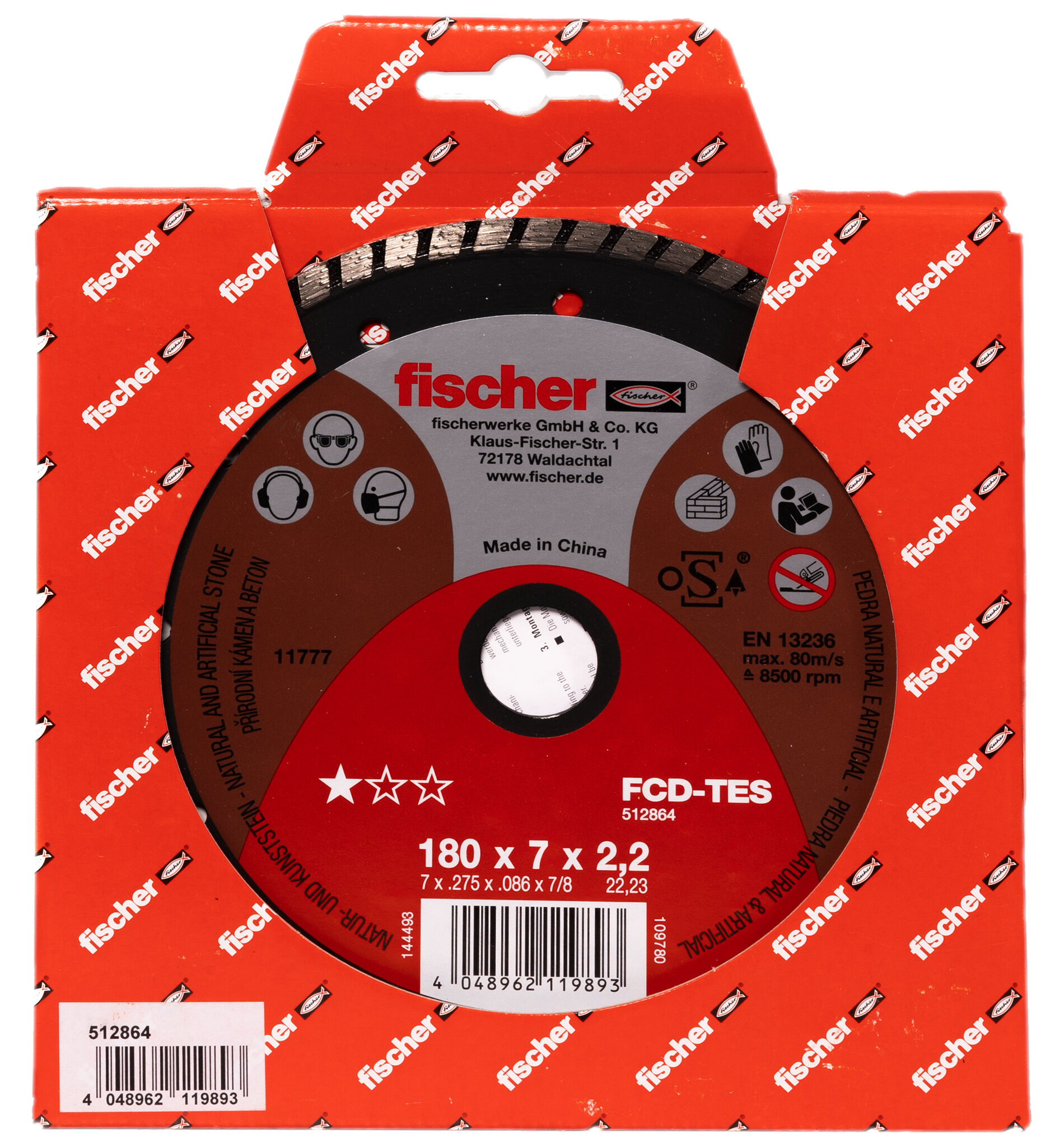 Balení: "Diamantový kotouč celoobvodový fischer FCD-TES 180x2,2x22,23 turbo"