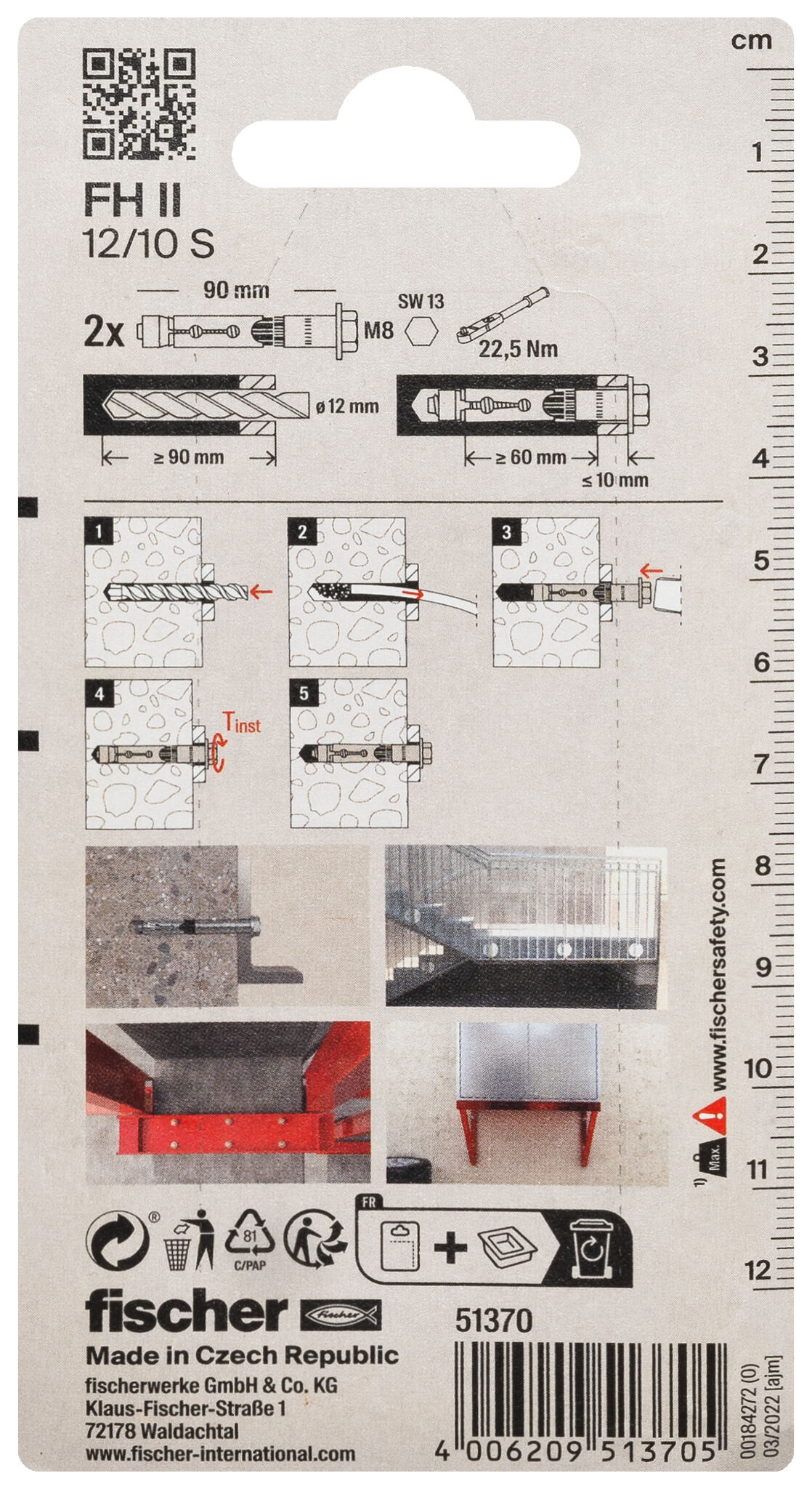 Packaging: "fischer High performance anchor FH II 12/10 S with hexagonal head K SB-card"