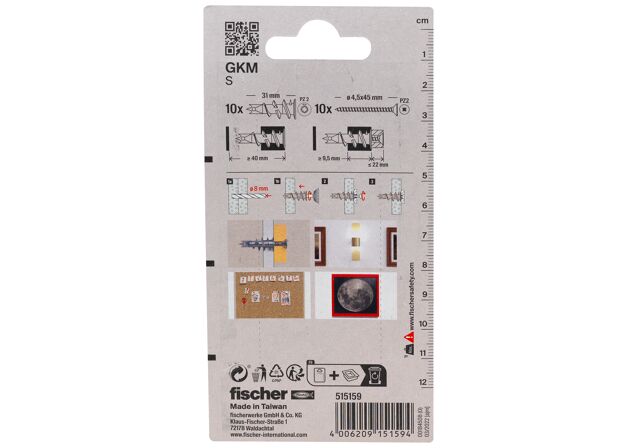 Packaging: "fischer Gipsplateplugg Driva metal GKM K S"