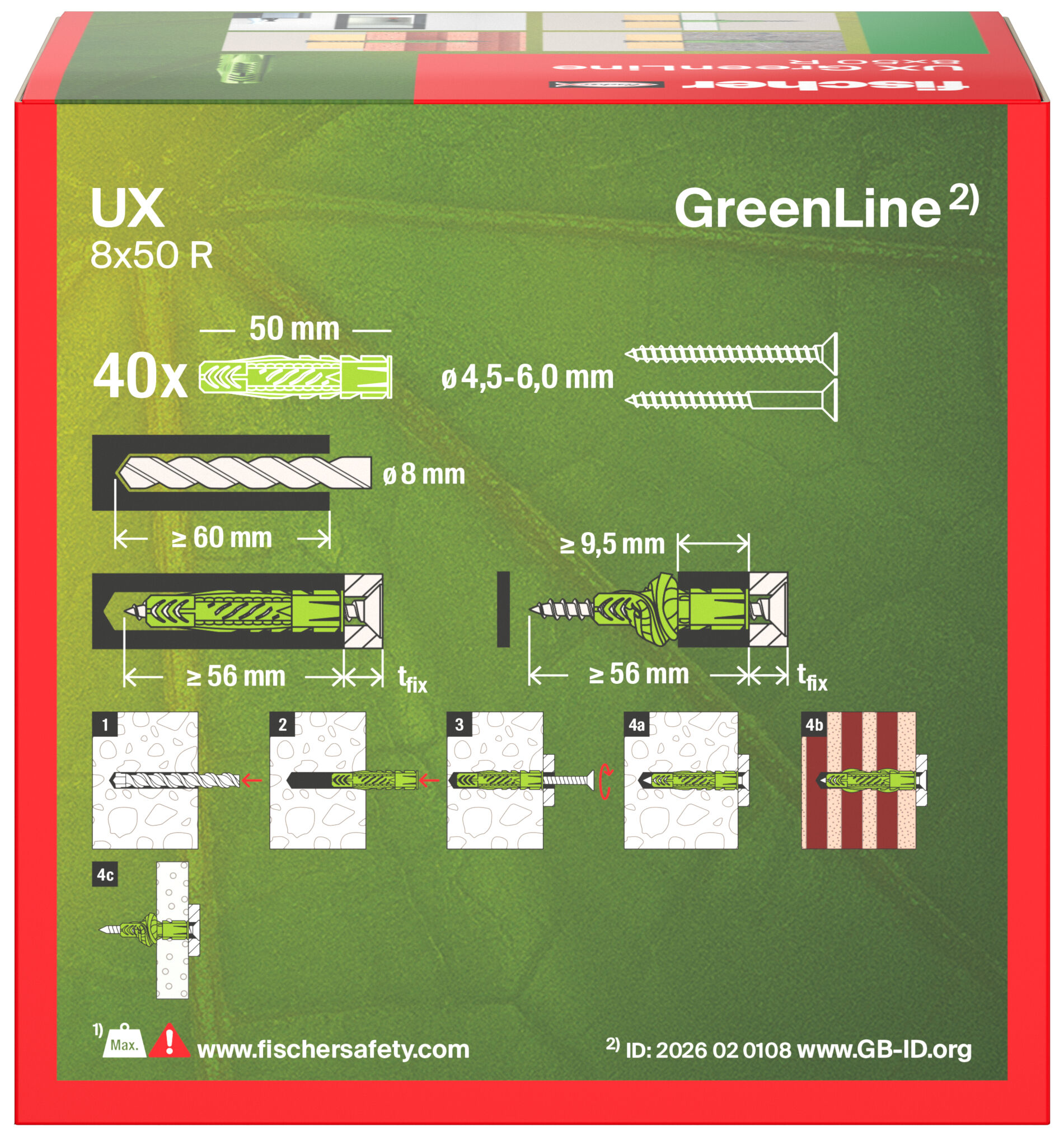 Packaging: "fischer univerzális dübel UX Green 8 x 50 R peremmel"