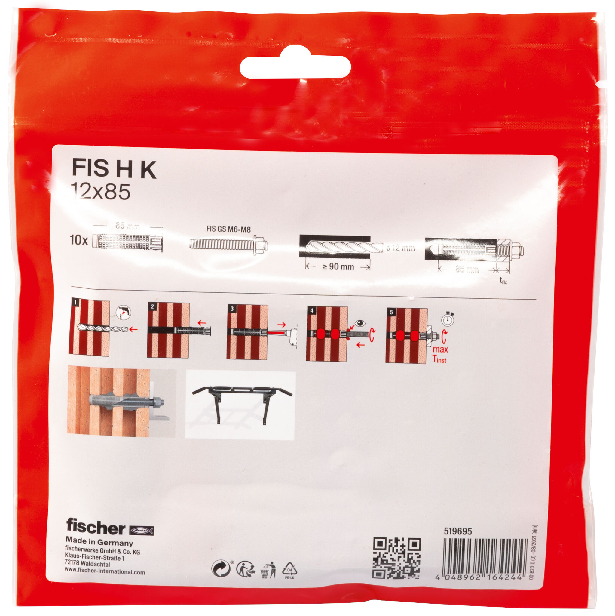 Packaging: "Tamis d'injection FIS H K 12x85 /10B en plastique"