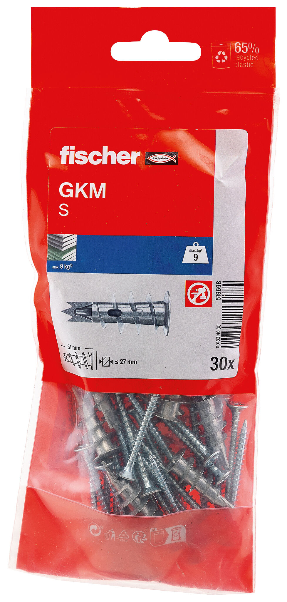 Packaging: "Cheville métallique pour carton-plâtre GKM-SF /30B avec vis à tête fraisée"