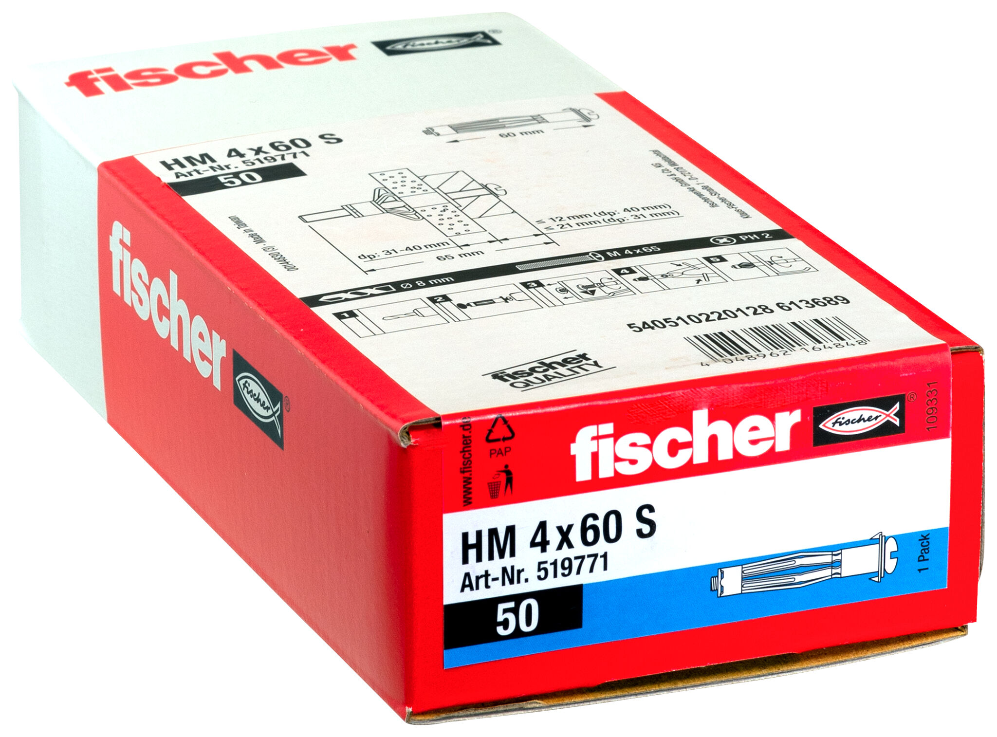 Packaging: "fischer Metal cavity fixing HM 4 x 60 S with metric screw"