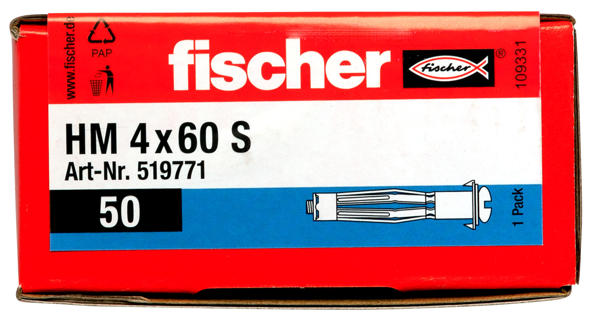 Packaging: "fischer Metal cavity fixing HM 4 x 60 S with metric screw"