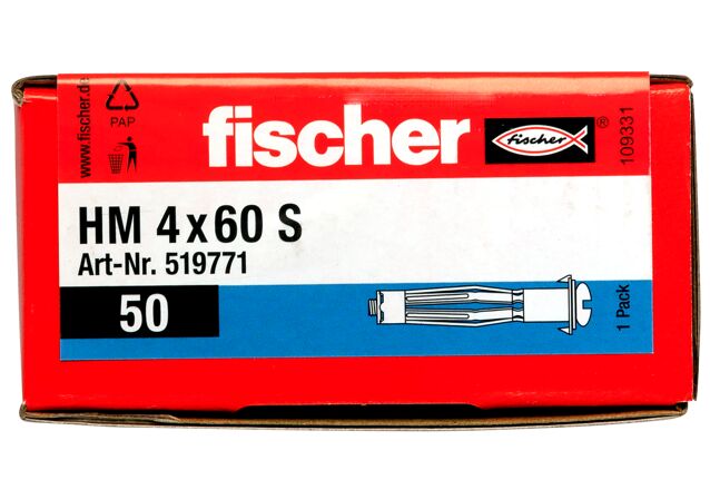 Verpackung: "fischer Hohlraum-Metalldübel HM 4 x 60 S mit metrischer Schraube"