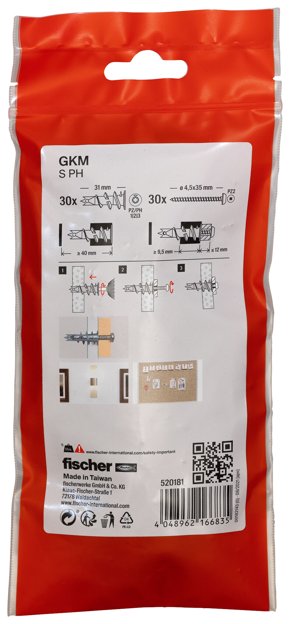 Packaging: "Cheville métallique pour carton-plâtre GKM-S /30B avec vis à tête bombée"