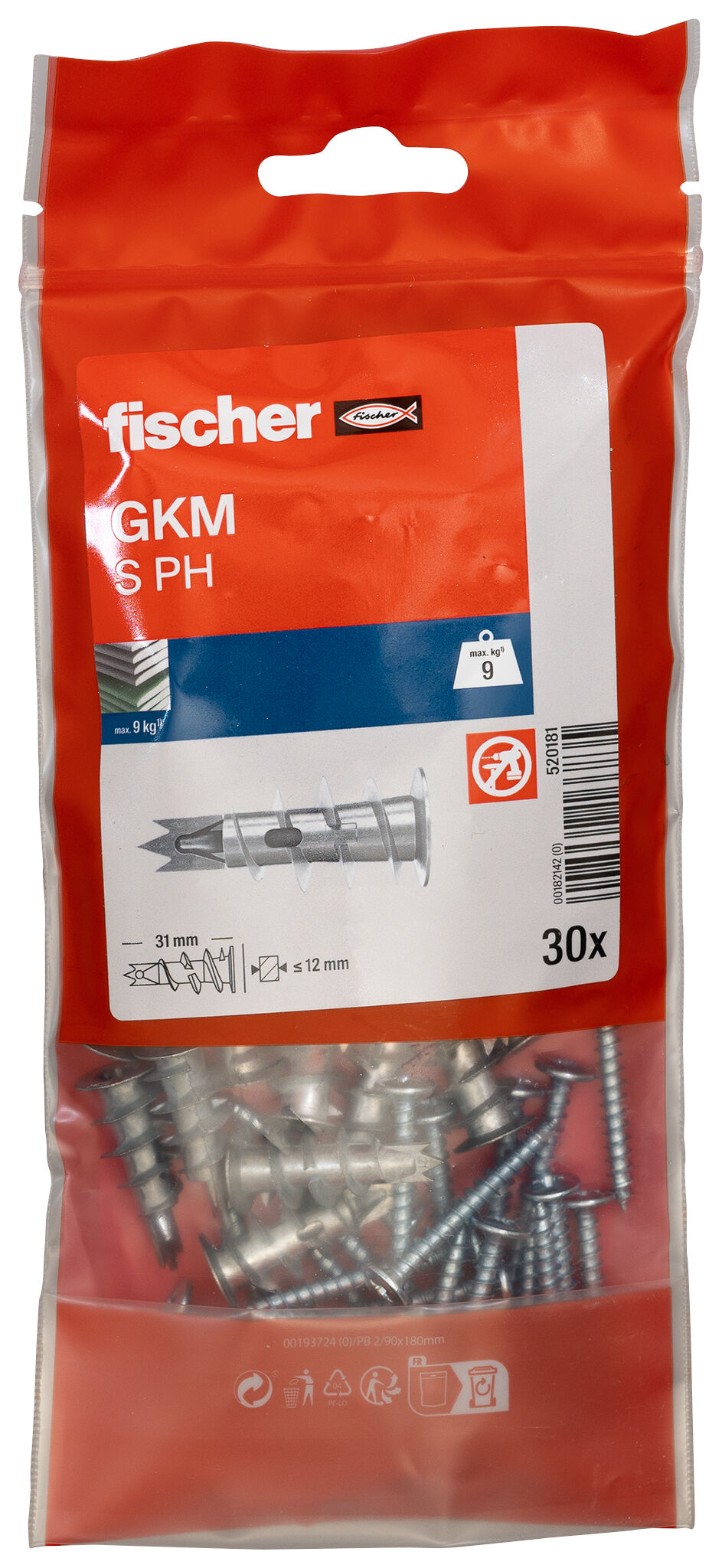 Packaging: "Cheville métallique pour carton-plâtre GKM-S /30B avec vis à tête bombée"