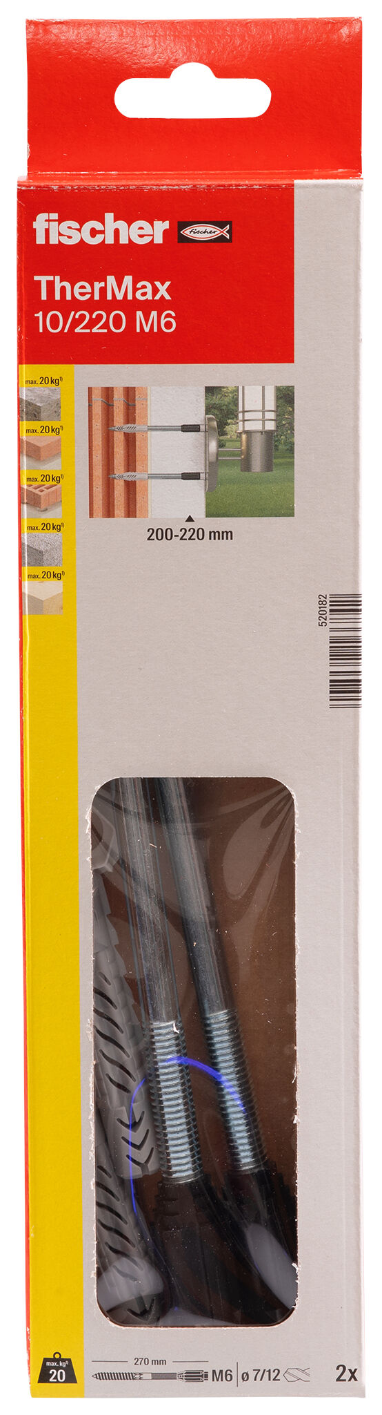Verpackung: "fischer Abstandsmontagesystem TherMax 10/220 M 6 (2)"