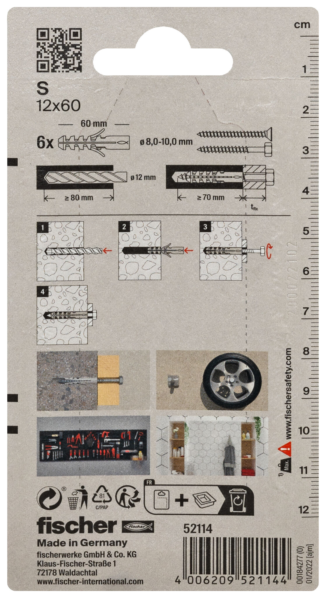 Verpackung: "fischer Dübel S 12"