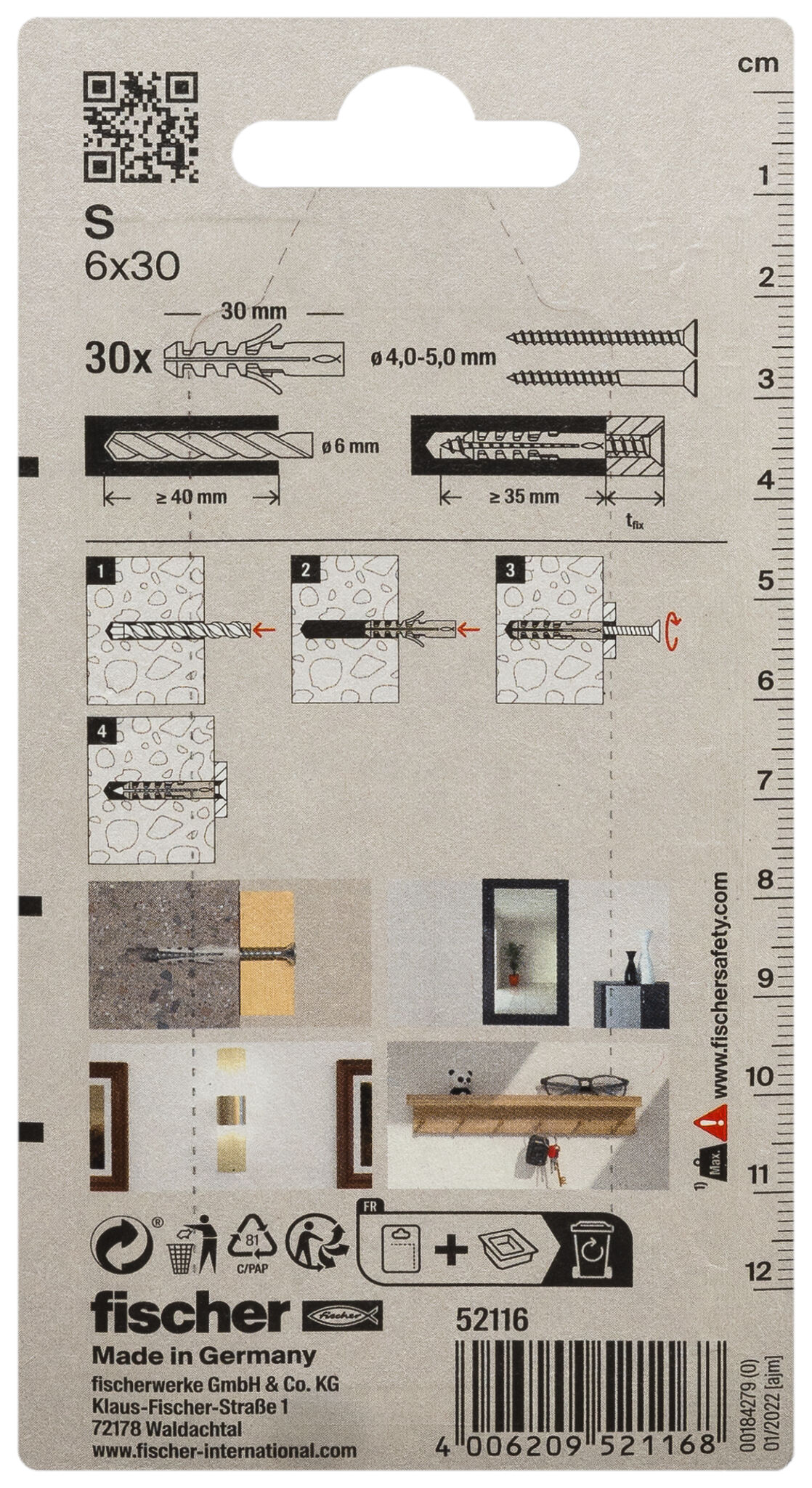Verpackung: "fischer Dübel S 6"