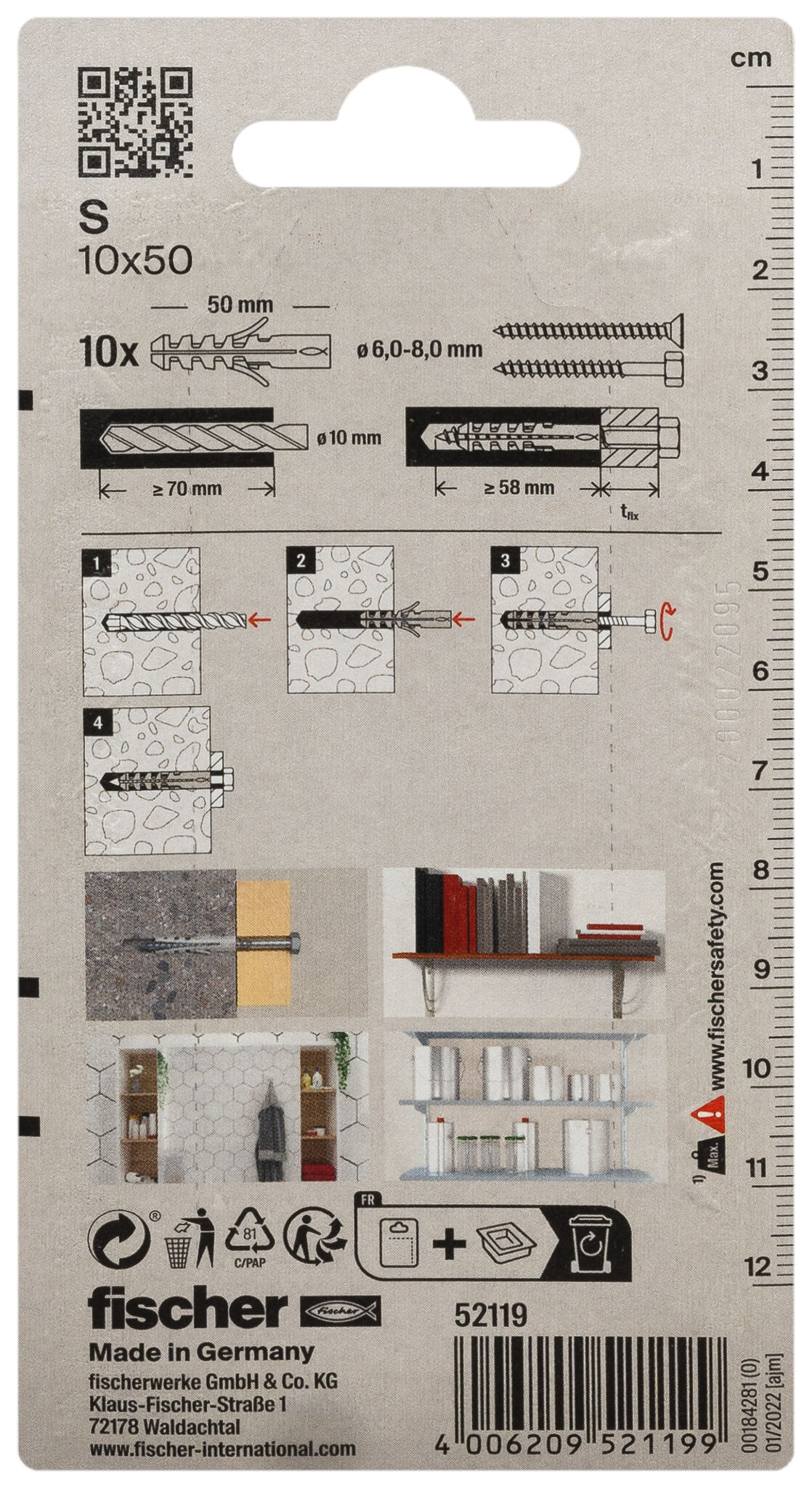 Packaging: "fischer Expansion plug S 10 GK large card"