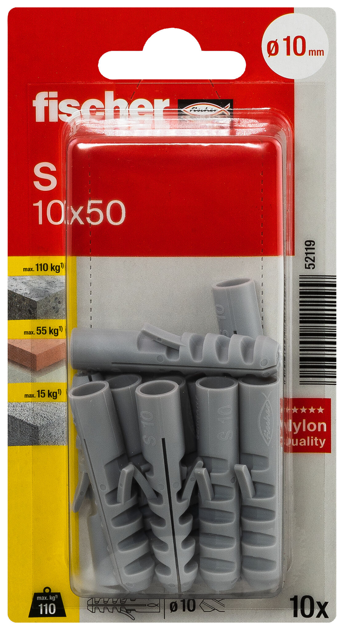 Packaging: "fischer Expansion plug S 10 GK large card"