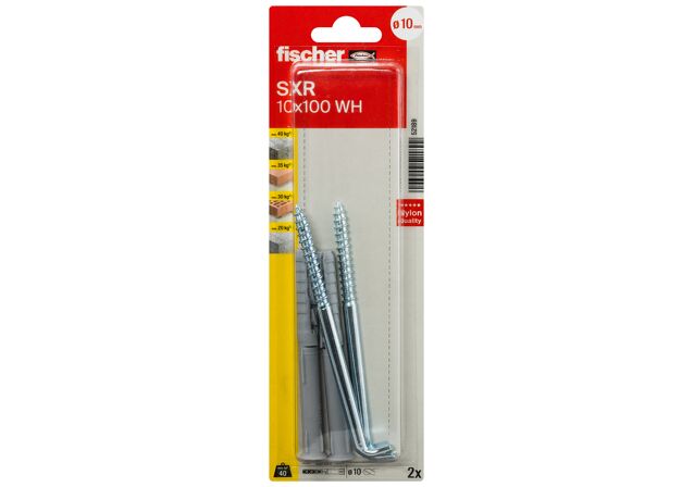 Packaging: "fischer Frame fixing SXR 10 x 100 WH with angle hook SB-card"