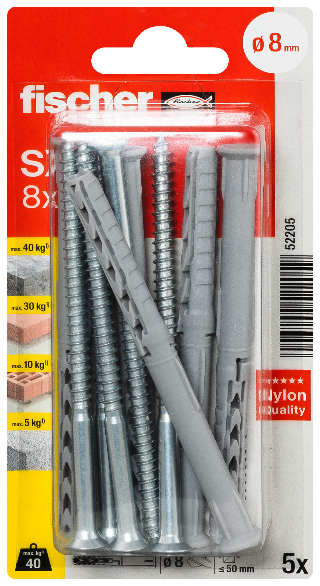 Verpackung: "fischer Langschaftdübel SXR 8 x 100 Z Senkkopfschraube (PZ)"