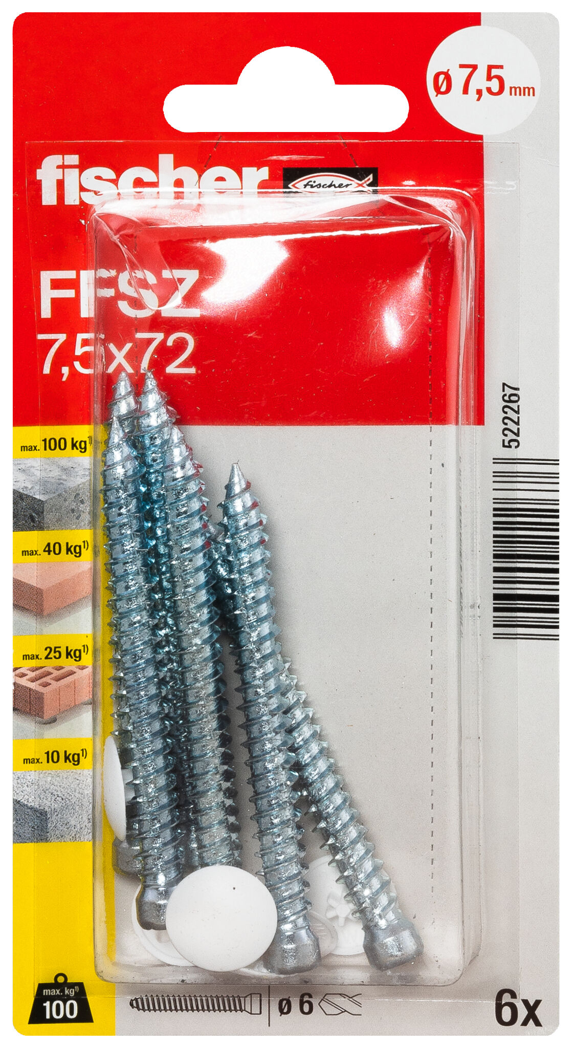 Packaging: "피셔 창문 프레임 스크류 FFSZ 7.5 x 72 TX30 K SB-card 원통형 머리"