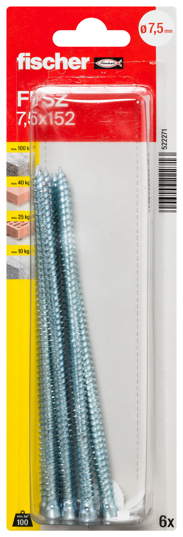 Packaging: "피셔 창문 프레임 스크류 FFSZ 7.5 x 152 TX30K SB-card 원통형 머리"