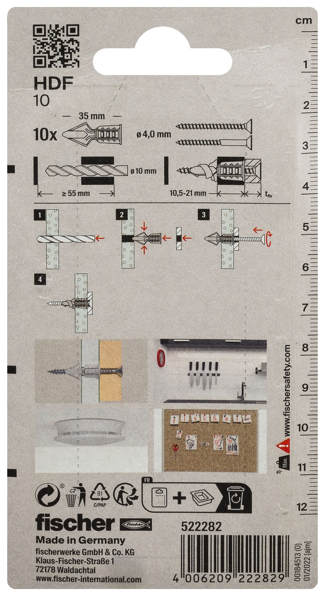 Packaging: "Chevilles nylon spéciales plaques HDF"