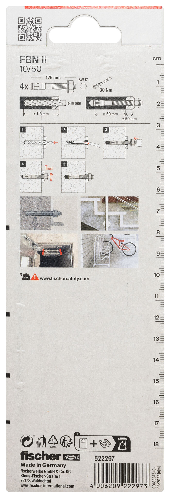 Packaging: "fischer bolt anchor FBN II 10/50 K NV electro zinc plated"