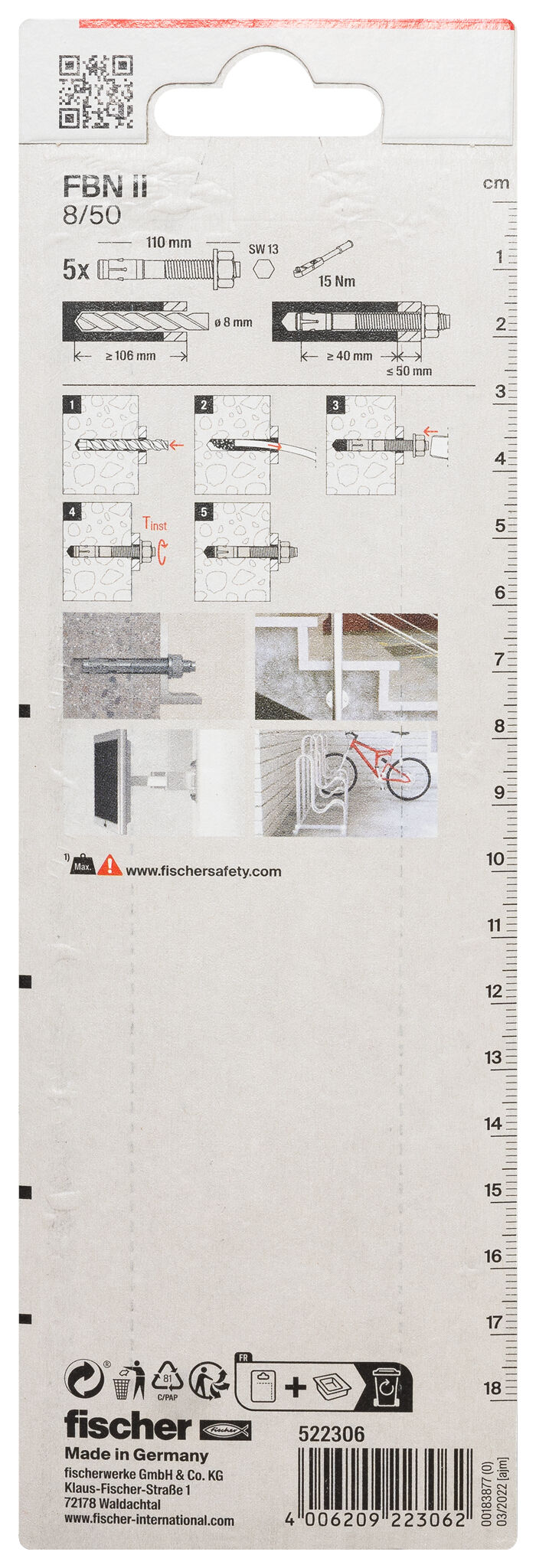 Packaging: "fischer klipsli dübel FBN II 8/10 K elektro çinko kaplama"