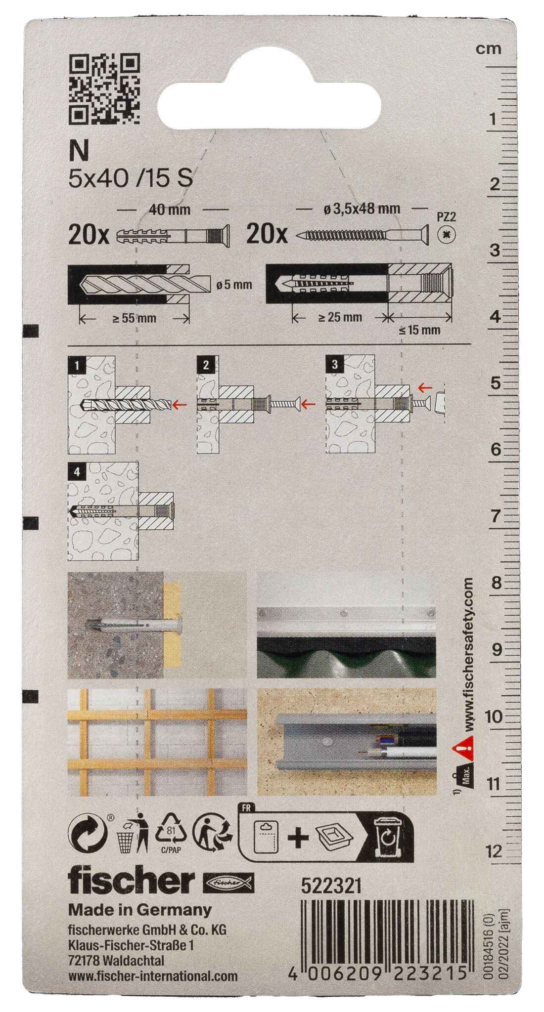 Packaging: "fischer Hammerfix N 5 x 40 S K NV with countersunk head gvz SB-card"