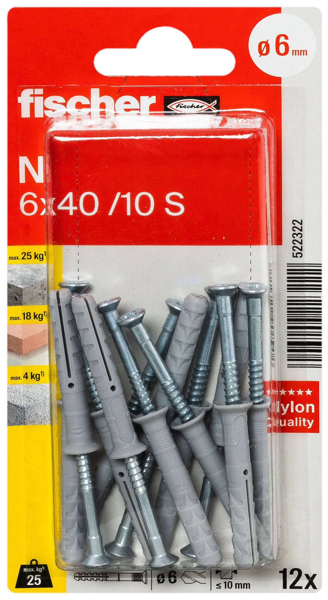 Packaging: "fischer N 6x40 S Καρφωτό βύσμα"
