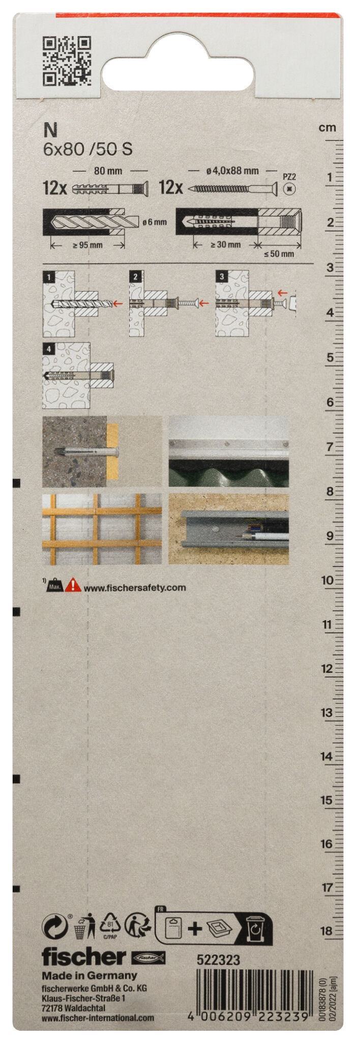 Packaging: "fischer Hammerfix N 6 x 80 S with countersunk head gvz SB-card"