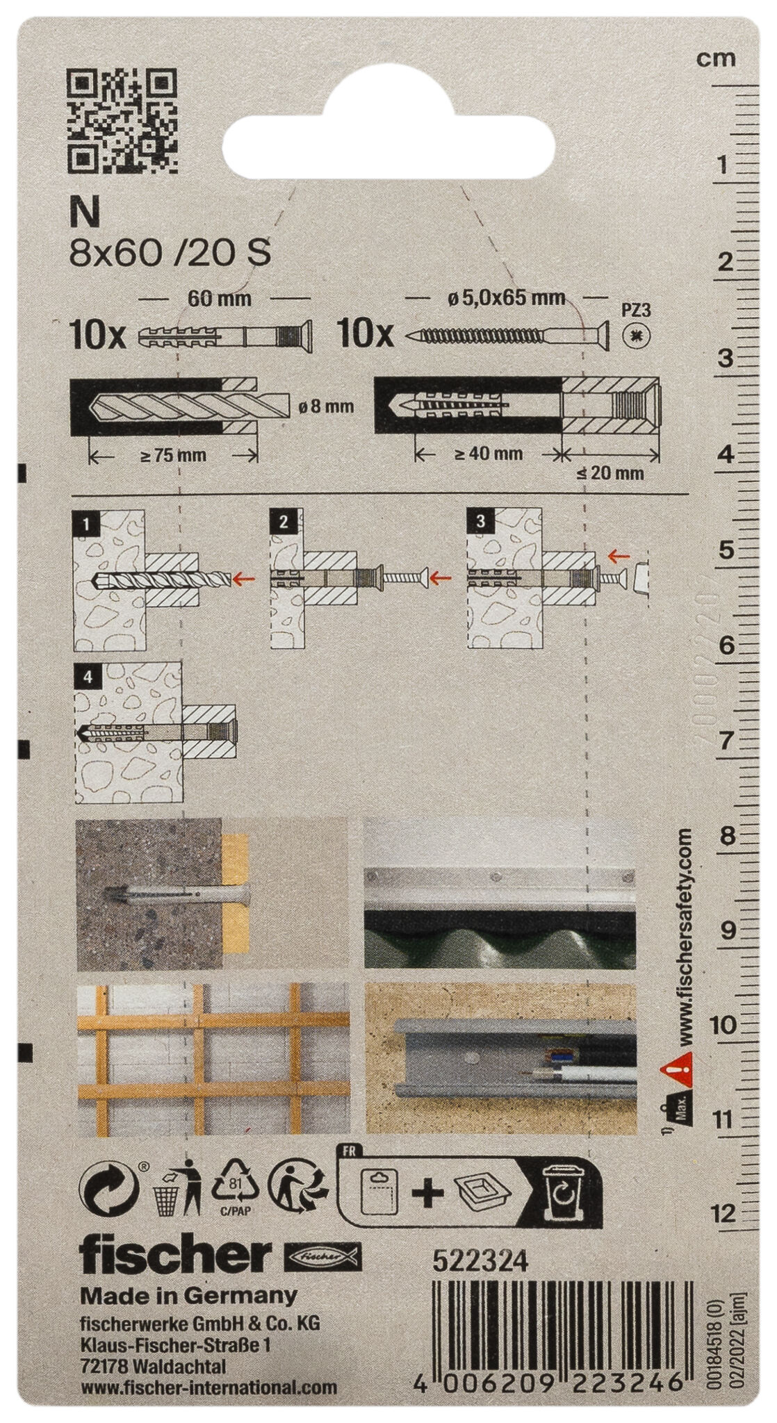 Packaging: "fischer Hammerfix N 8 x 60 S with countersunk head gvz SB-card"