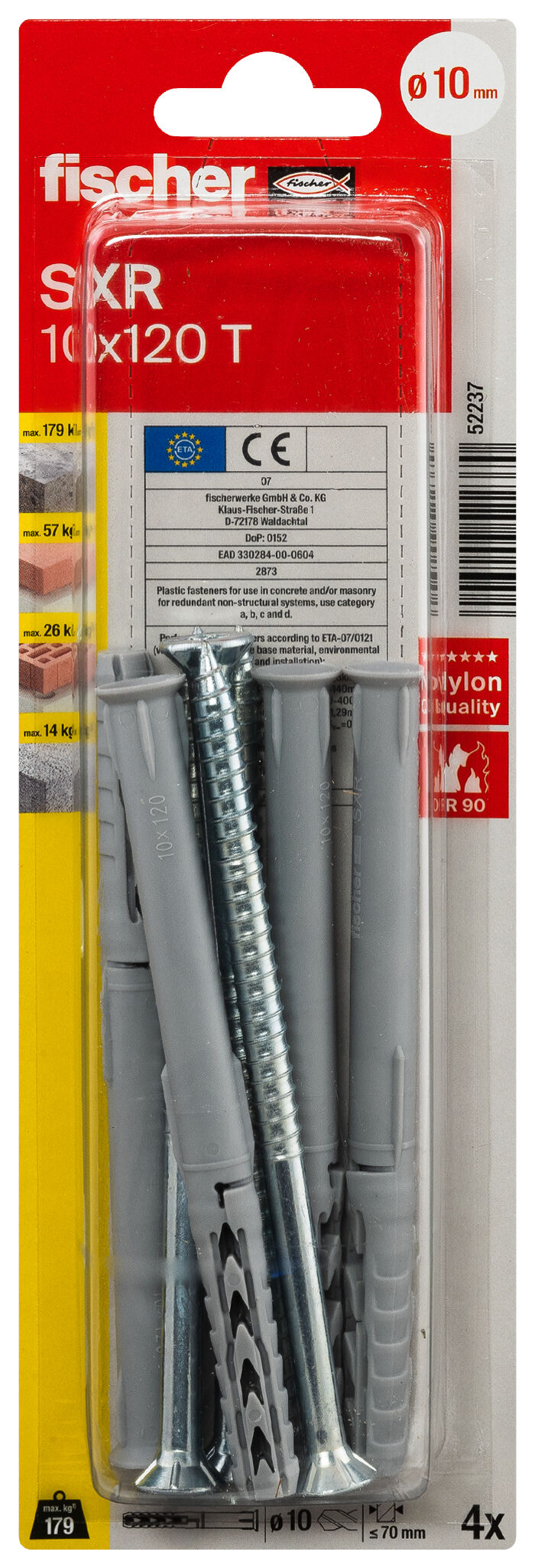 Verpackung: "fischer Langschaftdübel SXR 10 x 120 T Senkkopfschraube"