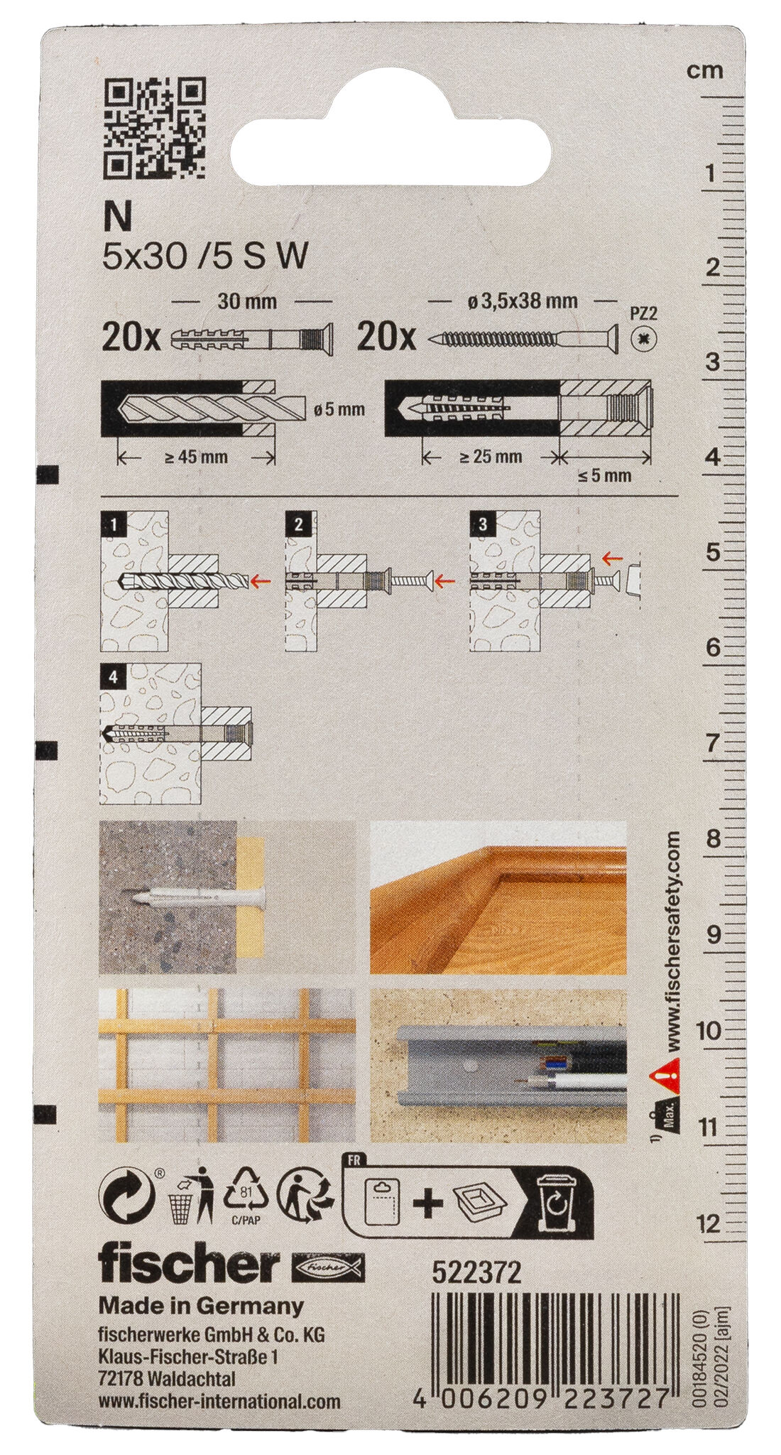 Packaging: "fischer Hammerfix N 5 x 30 W K NV with countersunk head gvz SB-card"