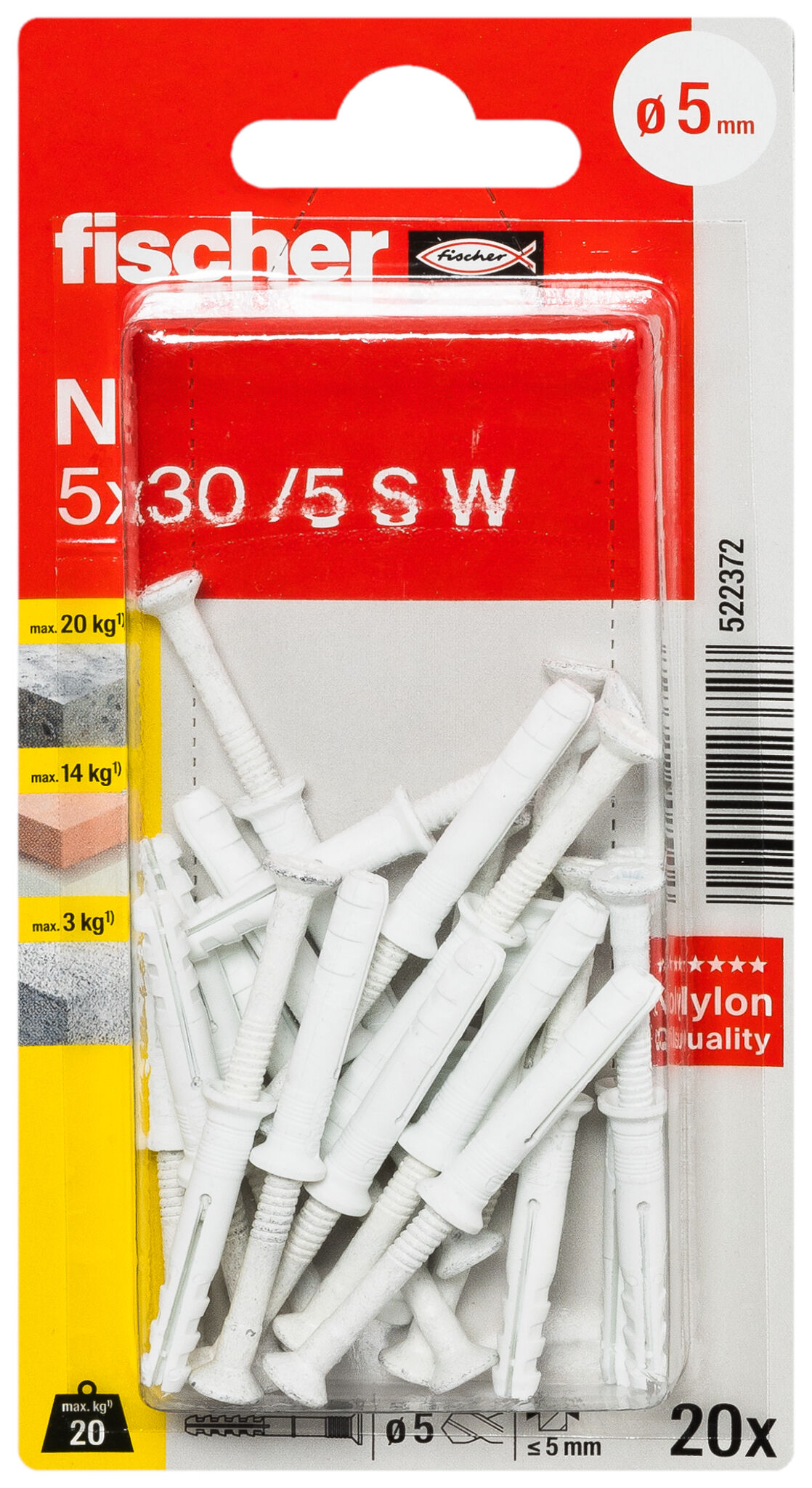 Packaging: "fischer Hammerfix N 5 x 30 W K NV with countersunk head gvz SB-card"
