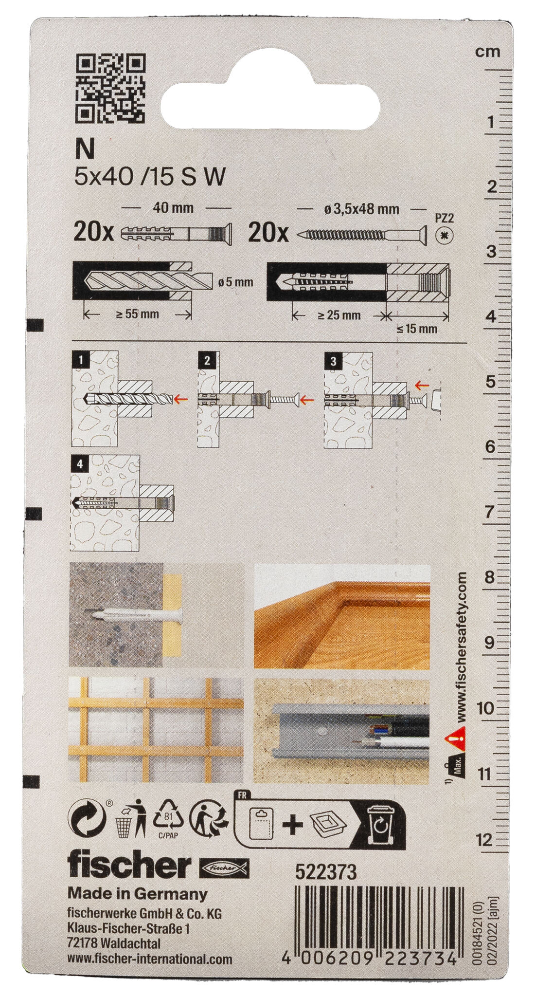 Packaging: "fischer Hammerfix N 5 x 40 W K NV with countersunk head gvz SB-card"