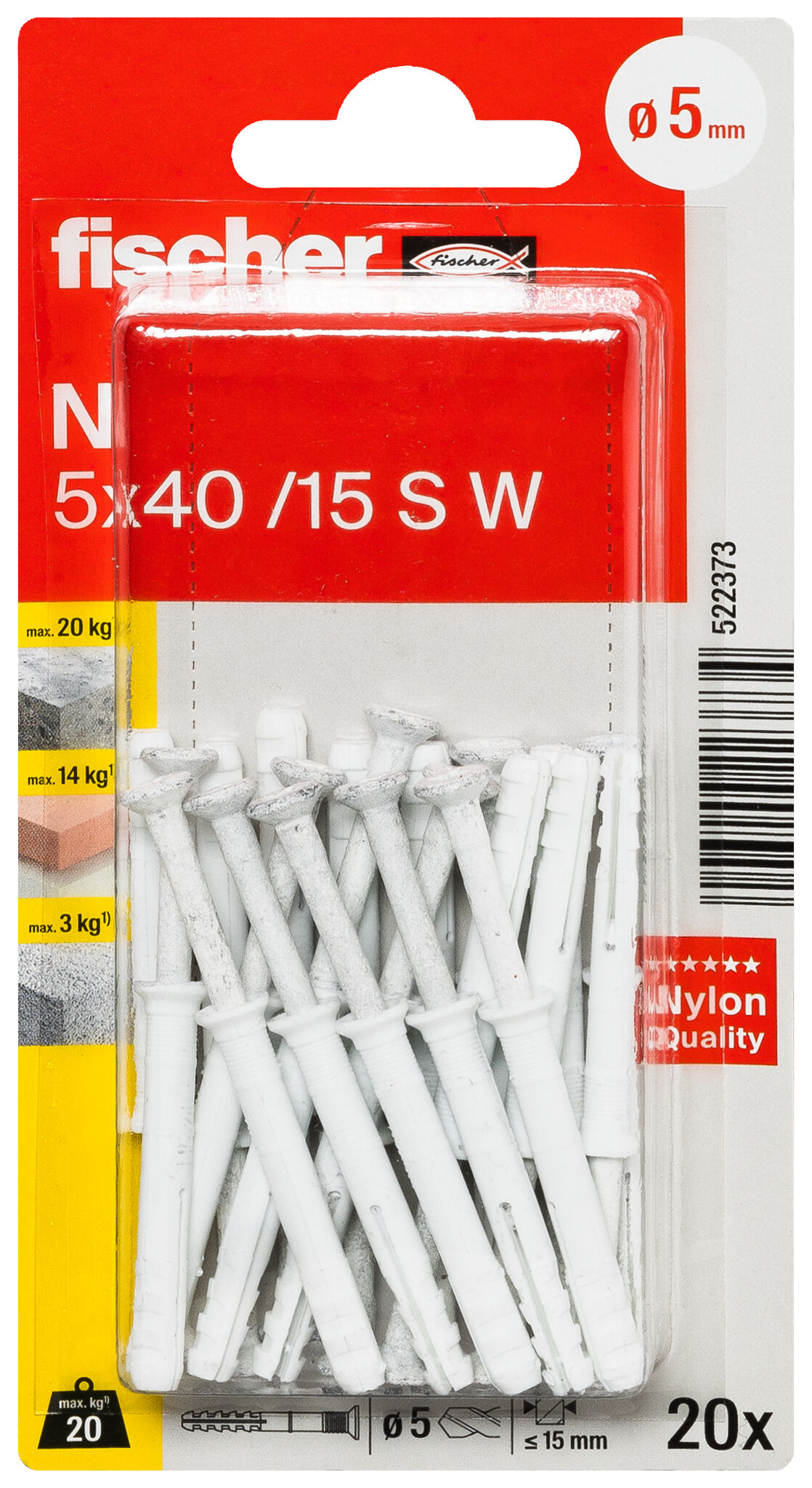 Packaging: "fischer Hammerfix N 5 x 40 W K NV with countersunk head gvz SB-card"