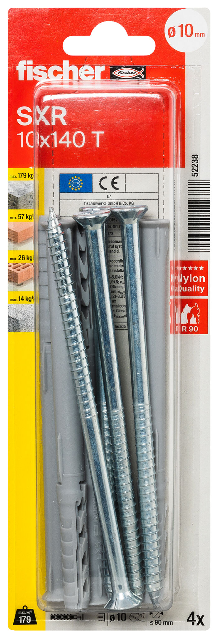 Packaging: "fischer Frame fixing SXR 10 x 140 T K with TX star recess"