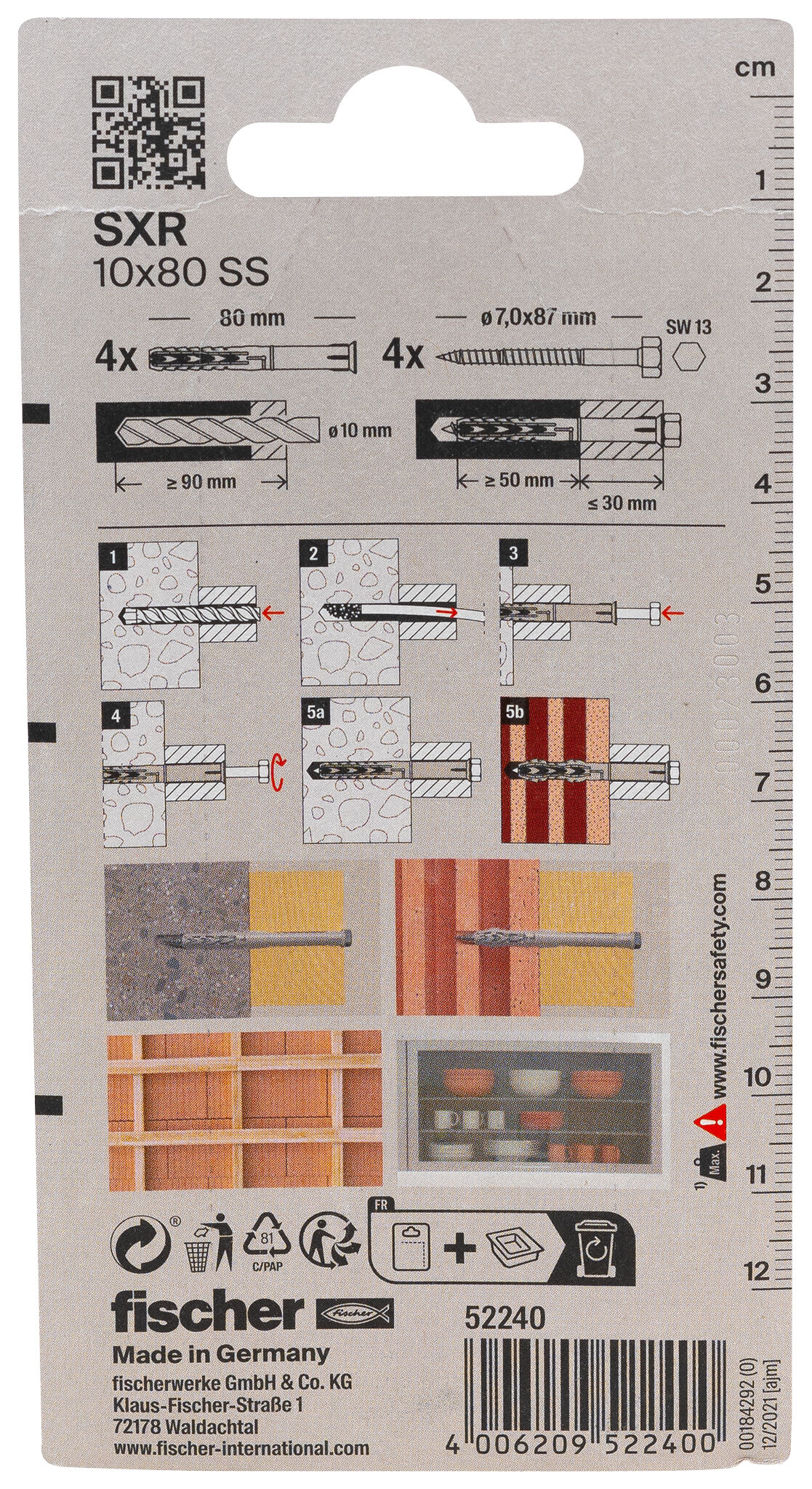Verpackung: "fischer Langschaftdübel SXR 10 x 80 SS Sechskantschraube"