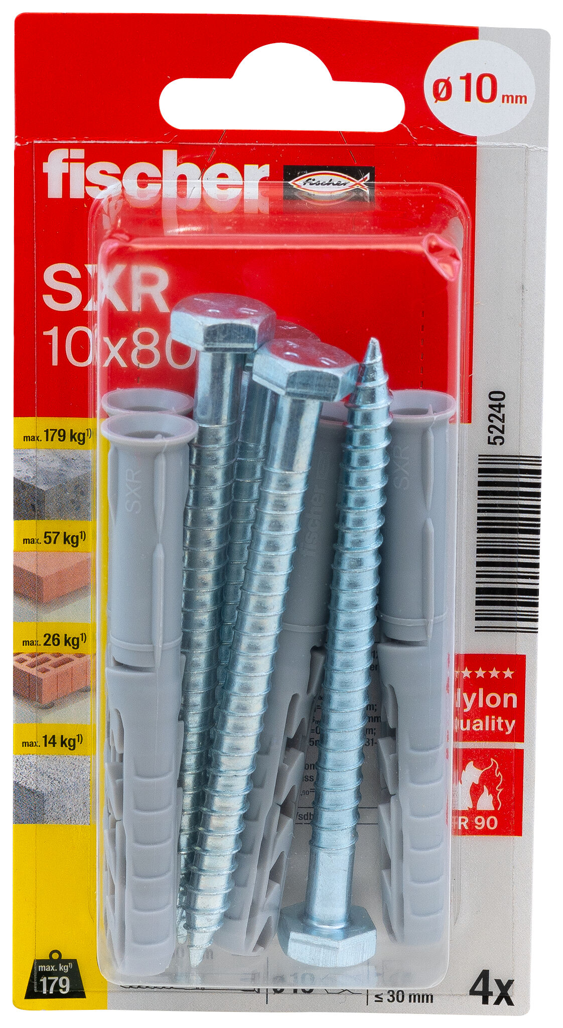 Verpackung: "fischer Langschaftdübel SXR 10 x 80 SS Sechskantschraube"