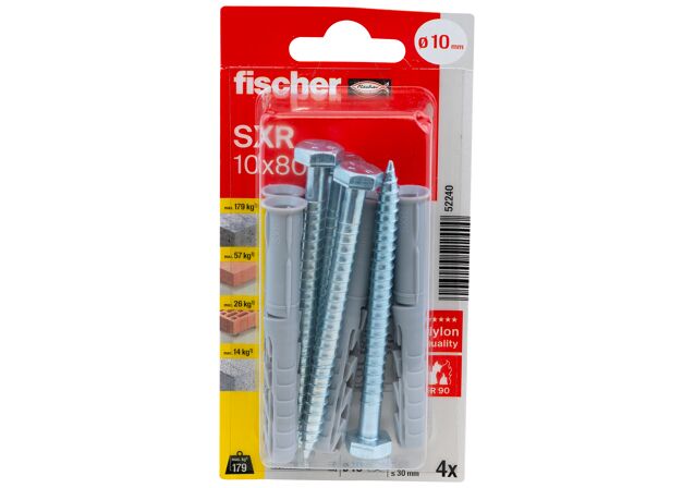 Verpackung: "fischer Langschaftdübel SXR 10 x 80 SS Sechskantschraube"