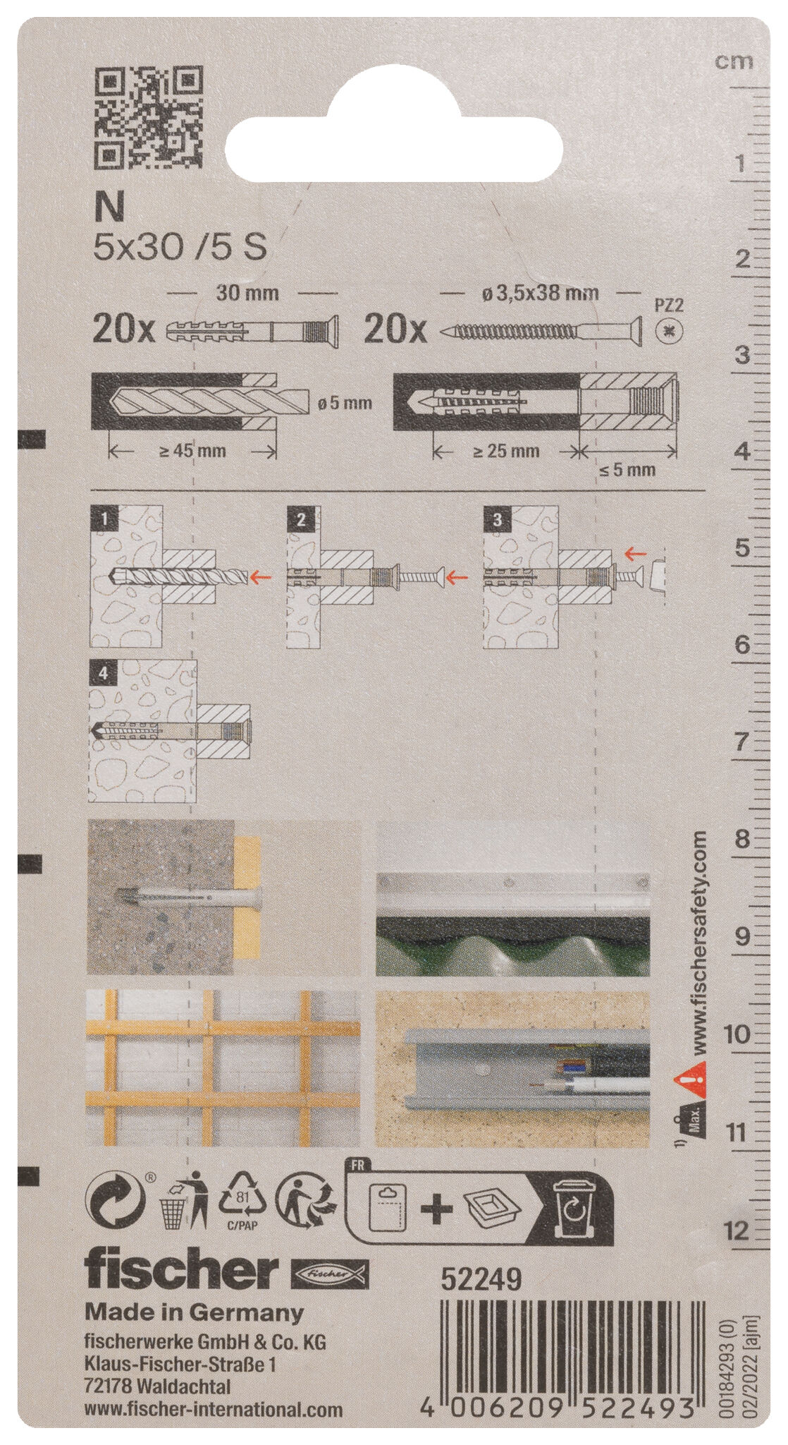 Packaging: "fischer Hammerfix N 5 x 30/10 S with countersunk head gvz SB-card"