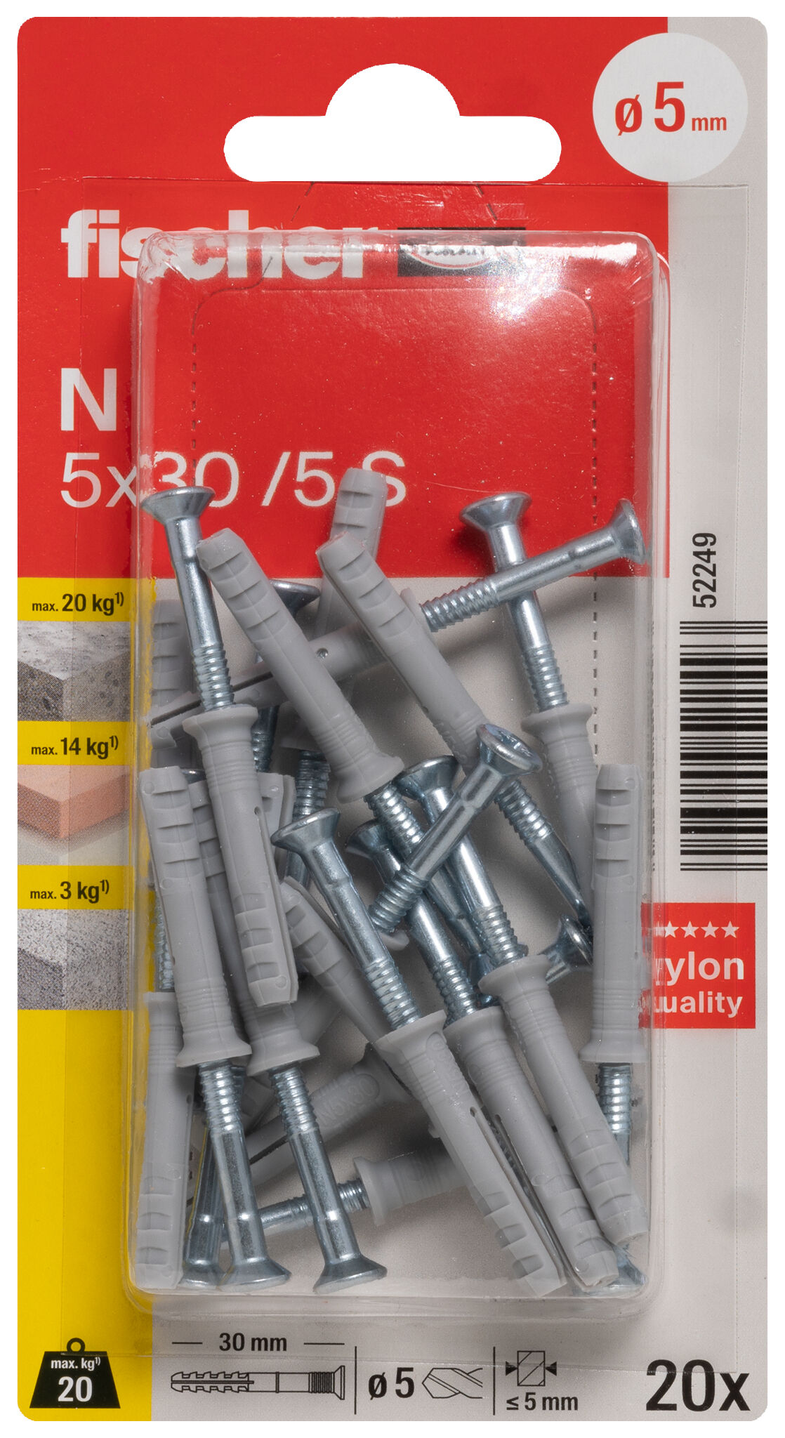 Packaging: "fischer Hammerfix N 5 x 30/10 S with countersunk head gvz SB-card"