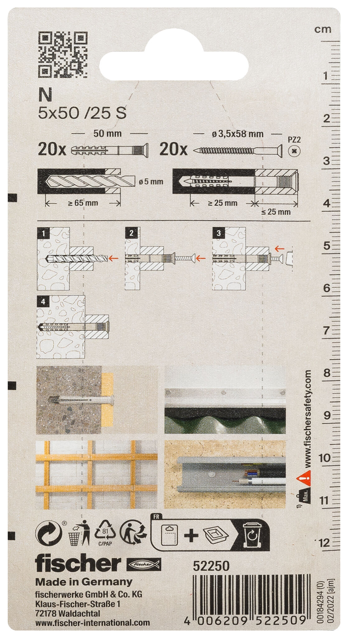 Packaging: "fischer Hammerfix N 5 x 50/30 S with countersunk head gvz SB-card"