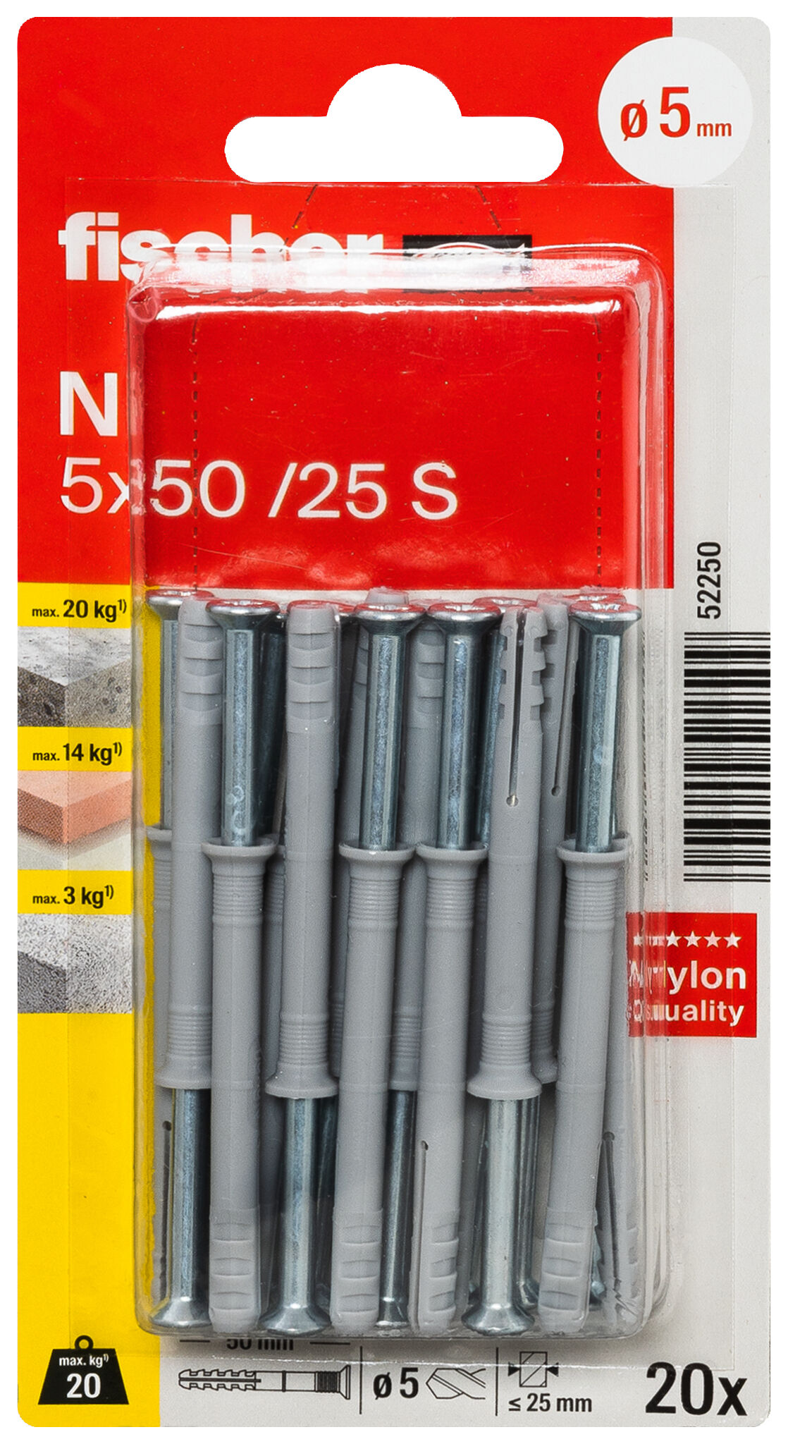 Packaging: "fischer Hammerfix N 5 x 50/30 S with countersunk head gvz SB-card"