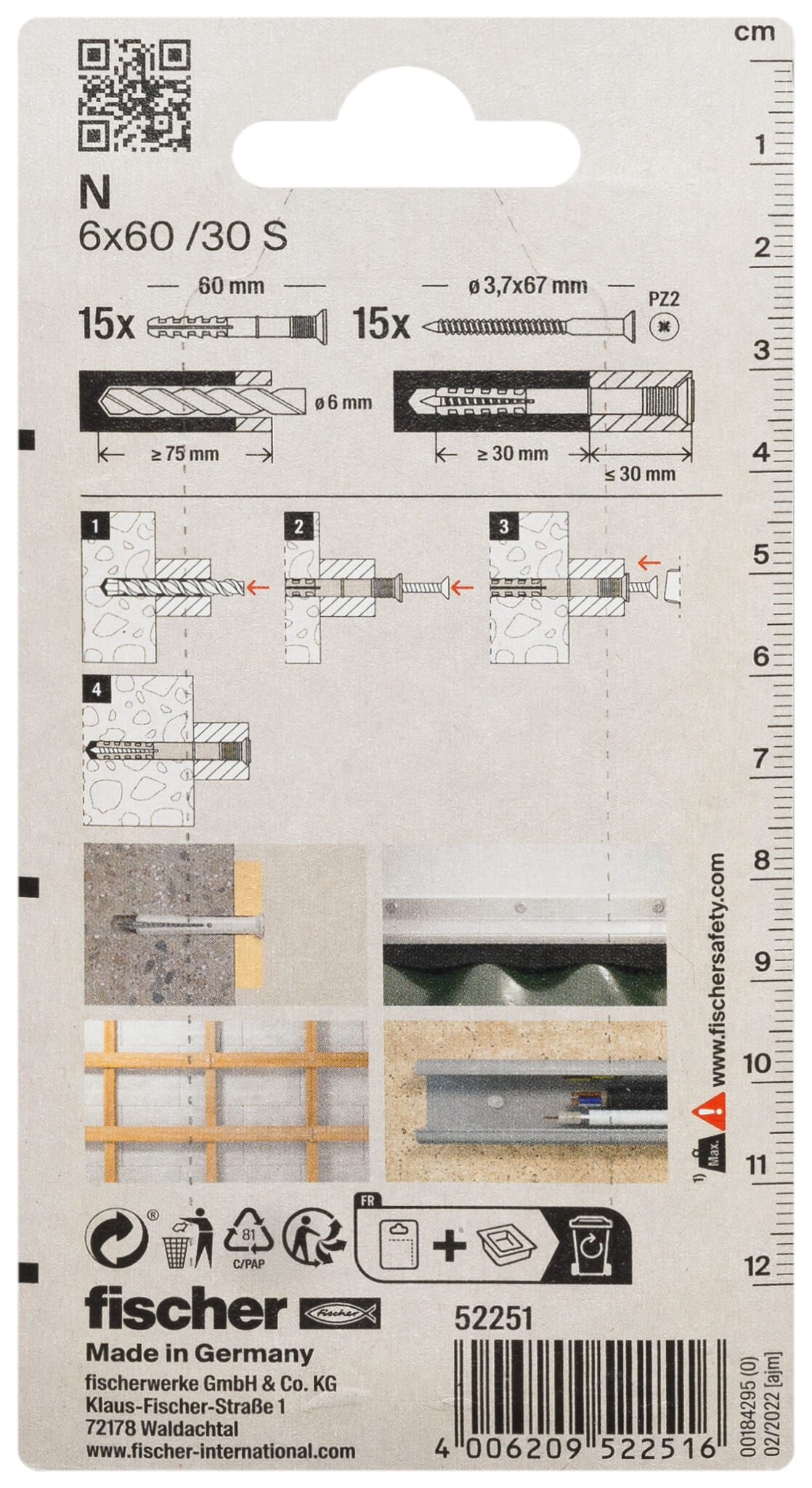 Packaging: "fischer Hammerfix N 6 x 60/10 S with countersunk head gvz SB-card"