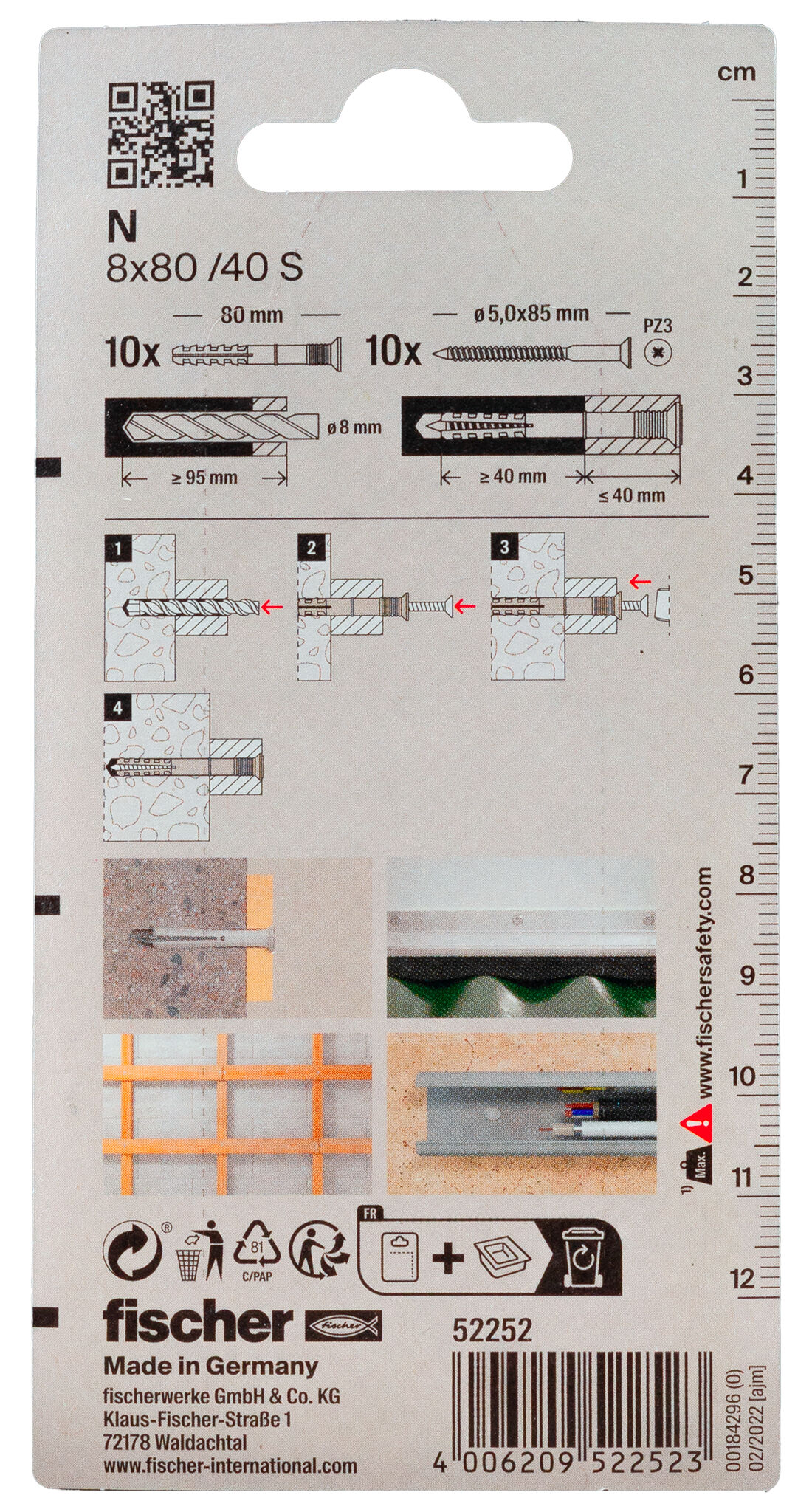 Packaging: "fischer Hammerfix N 8 x 80/40 S with countersunk head gvz SB-card"