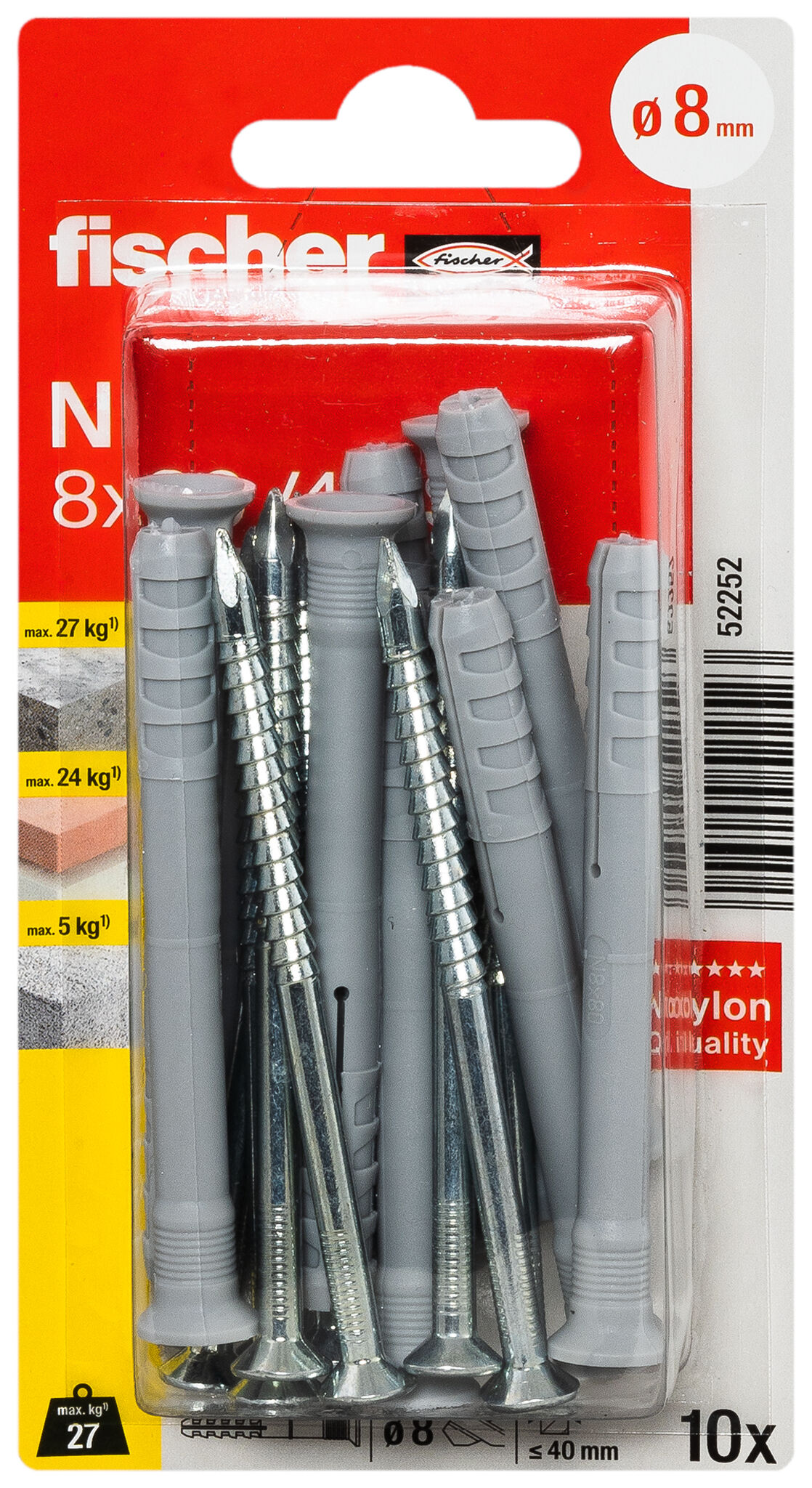 Packaging: "fischer Hammerfix N 8 x 80/40 S with countersunk head gvz SB-card"