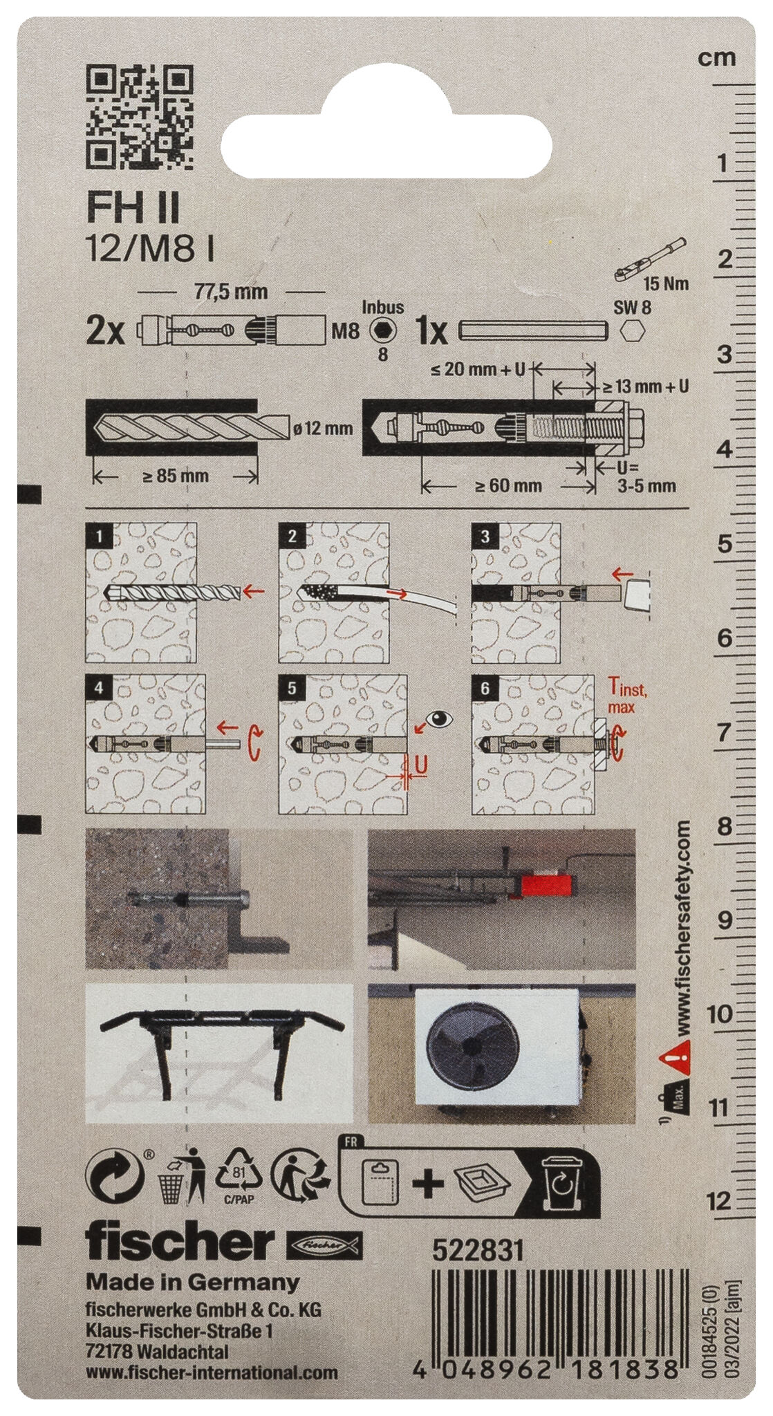 Packaging: "fischer High performance anchor FH II 12/M8 I with internal thread SB-card"