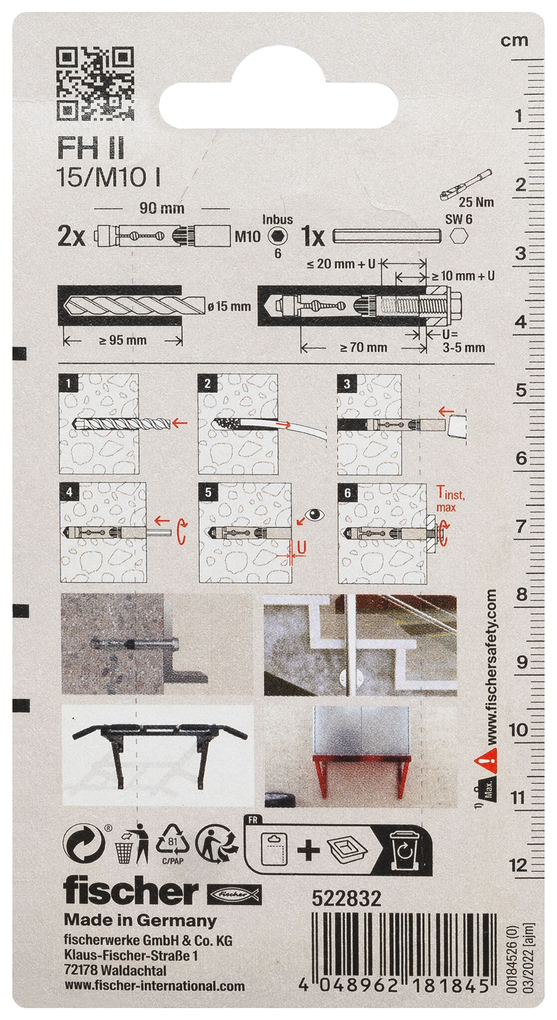 Packaging: "fischer High performance anchor FH II 15/M10 I with internal thread SB-card"
