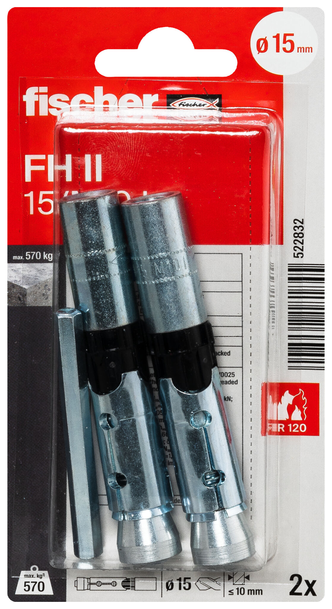 Packaging: "fischer High performance anchor FH II 15/M10 I with internal thread SB-card"