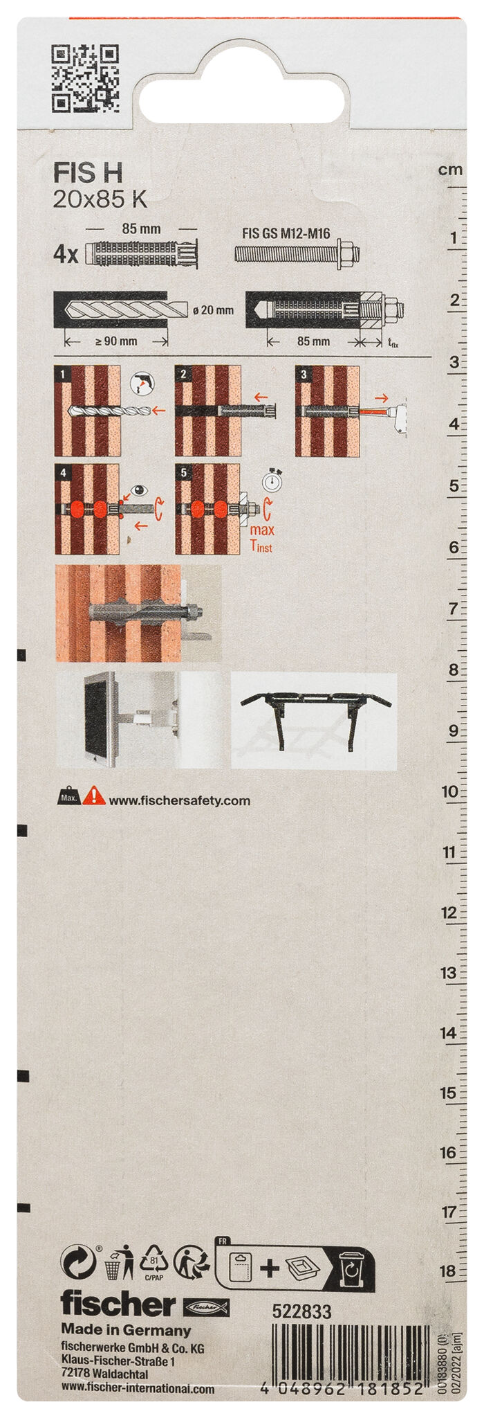 Verpackung: "fischer Injektions-Ankerhülse FIS H 20 x 85 K Kunststoff"