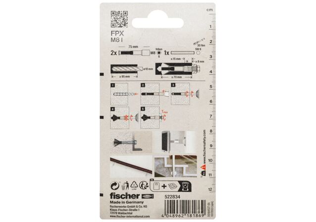Packaging: "Cheville béton cellulaire fischer FPX-M8 I K NV"