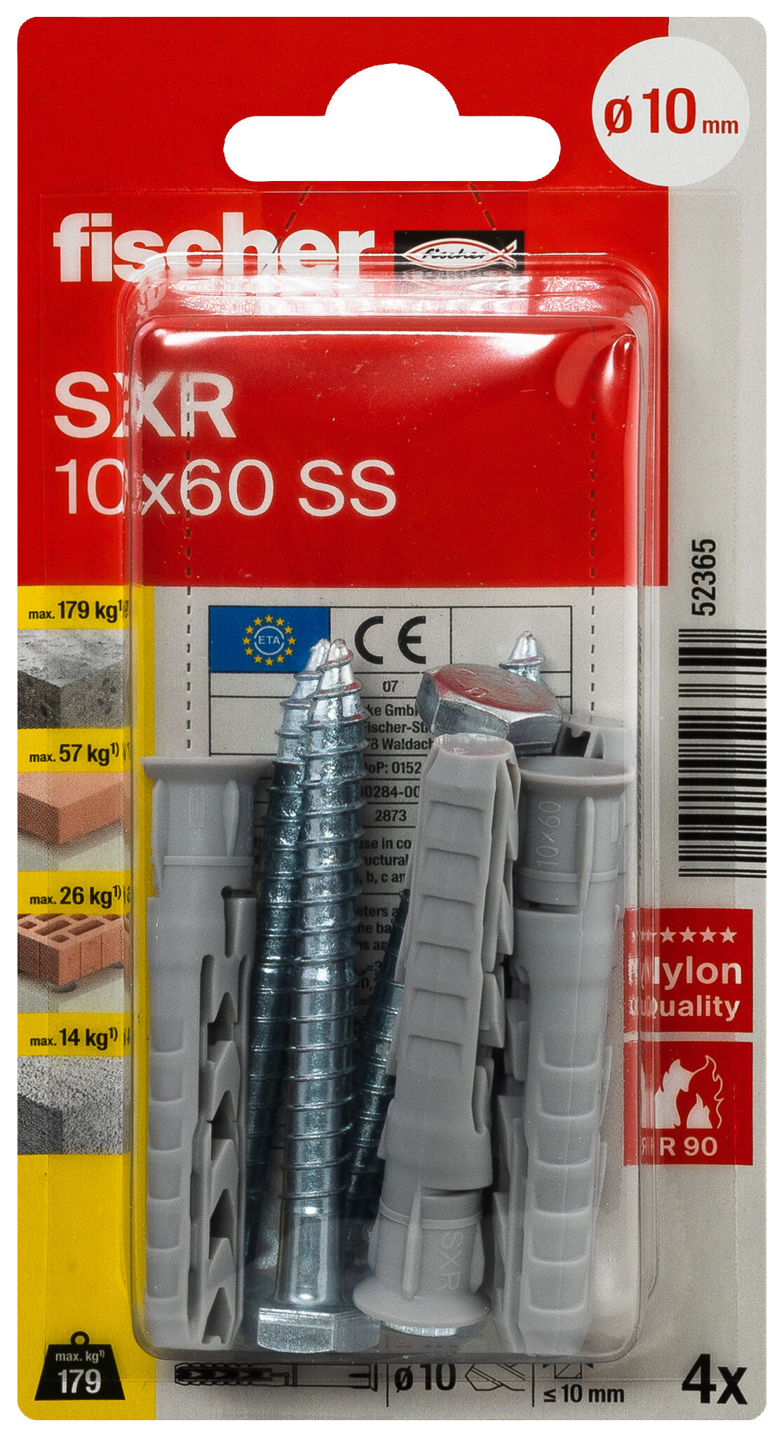 Packaging: "fischer Frame fixing SXR 10 x 60 SS K with hexagonal screw"